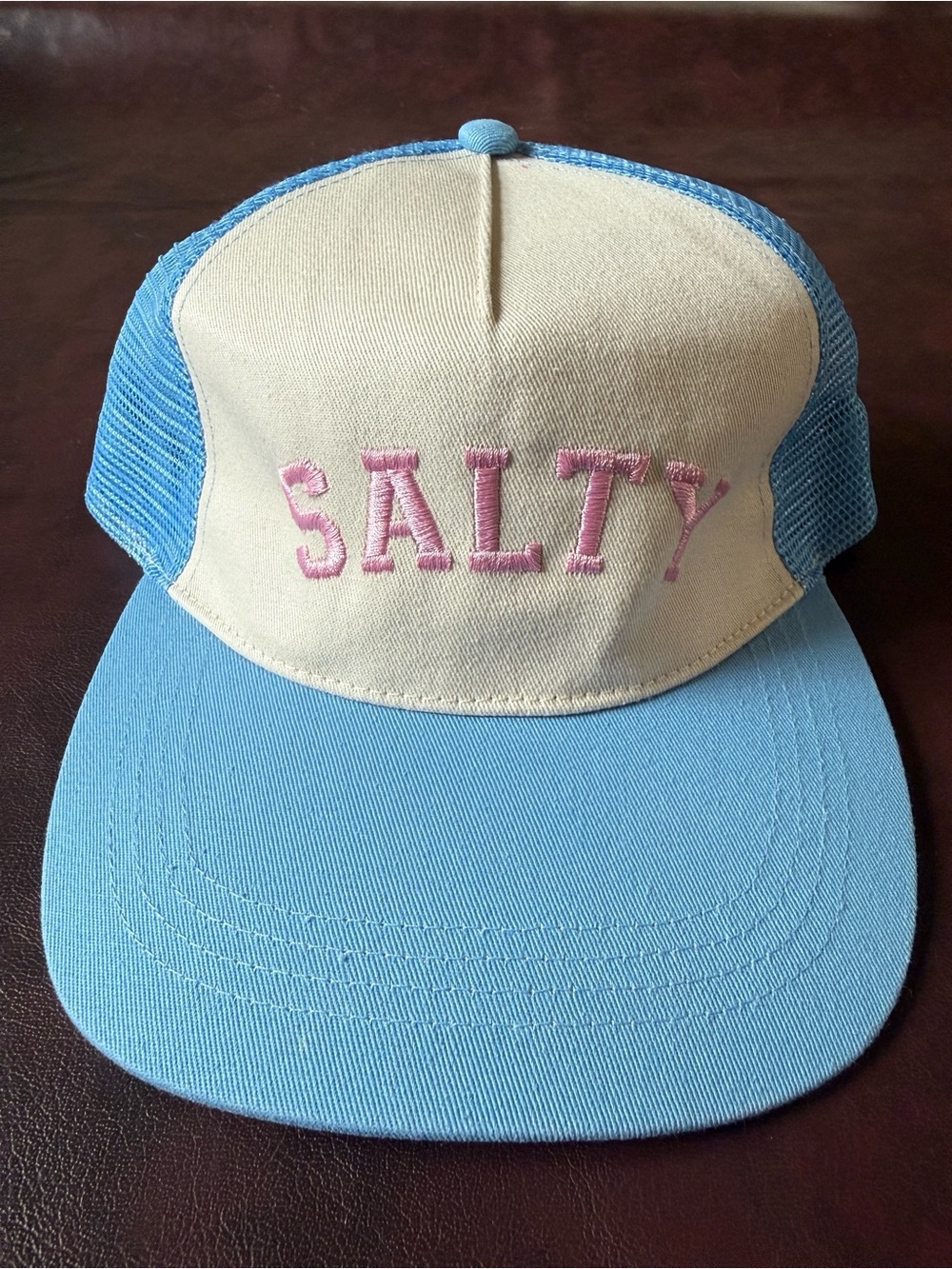 Woman’s “Salty” Trucker Hat - Light Blue & Cream